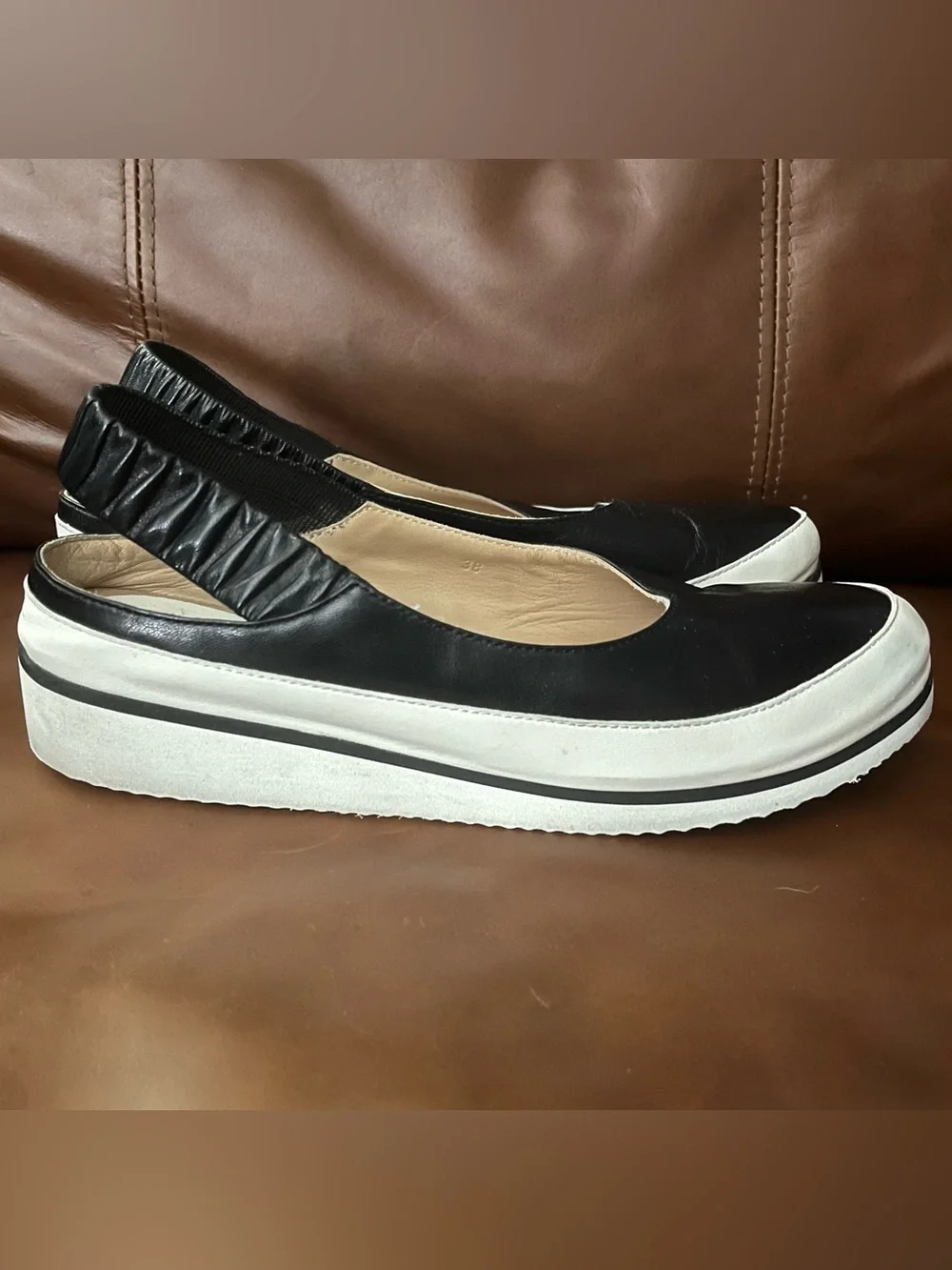 Ron White Black Leather Slingback Shoes EU 38 Made in Italy
